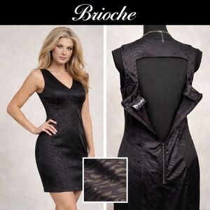 Brioche,Black Textured Cocktail Dress Open-Square Back Illusion Stretch, Size XS
